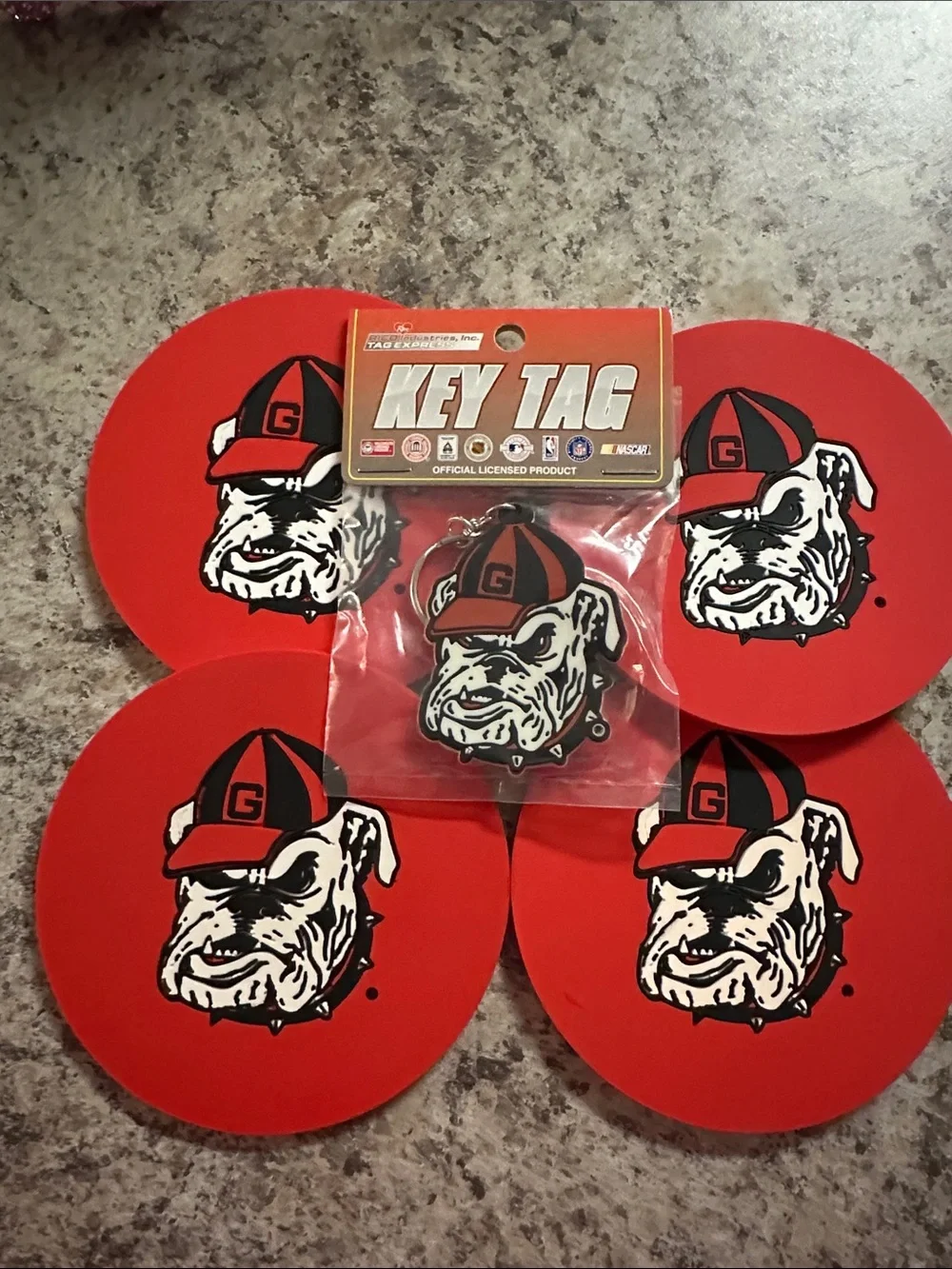 Georgia Bulldogs Red Bulldog Coaster Set with Key Tag